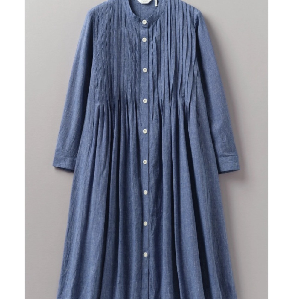 Gray Pleated Midi Dress with Bishop Sleeves